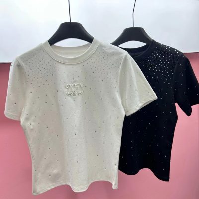 Premium Celine Short Sleeves White Embroidered Style