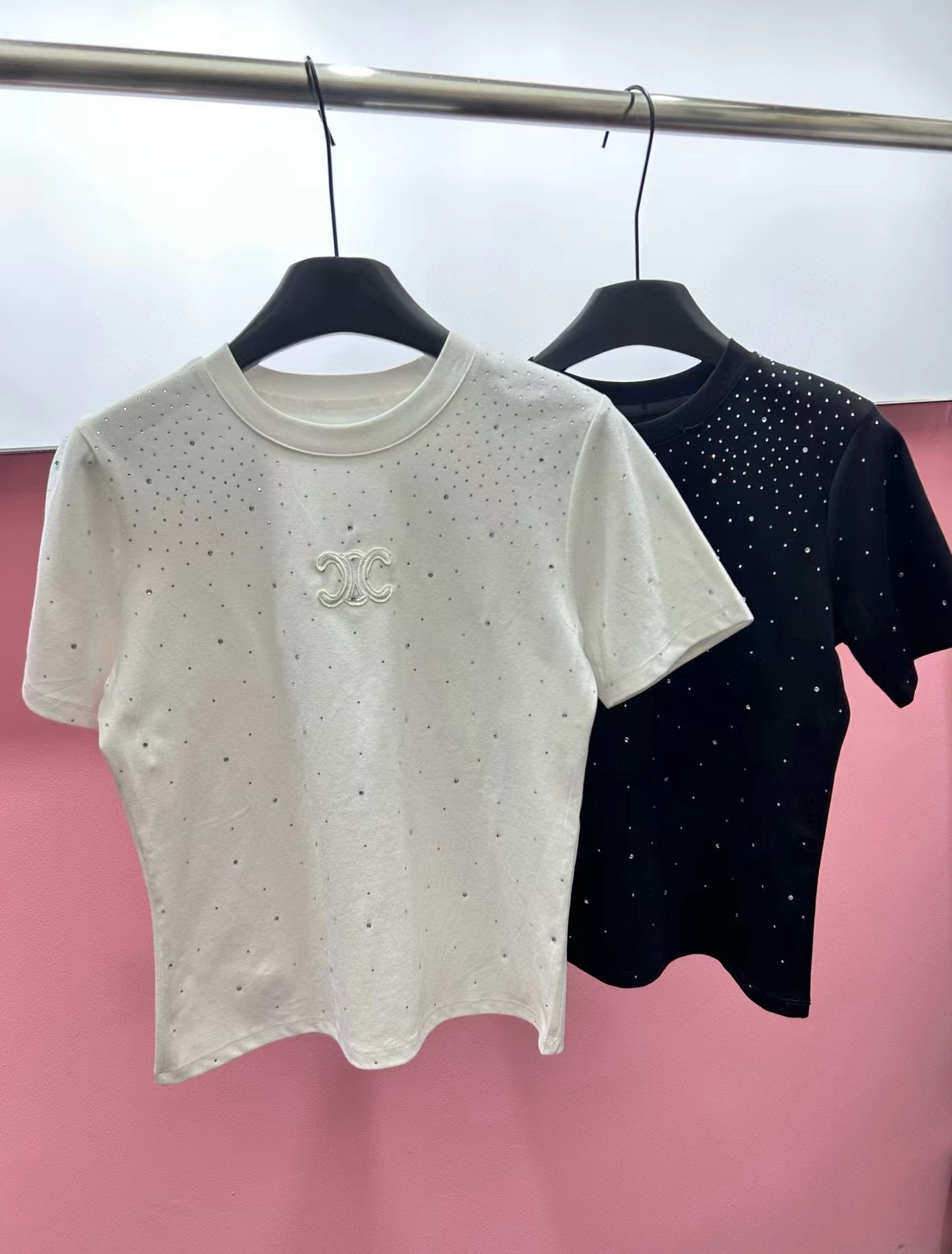 Premium Celine Short Sleeves White Embroidered Style
