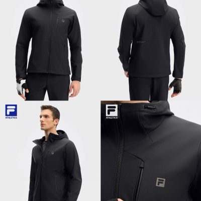High Quality Fila Jackets Black Fleece Breathable Style