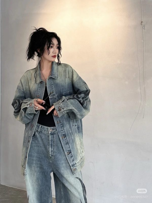 High Quality Balenciaga Coat Denim Print Luxury