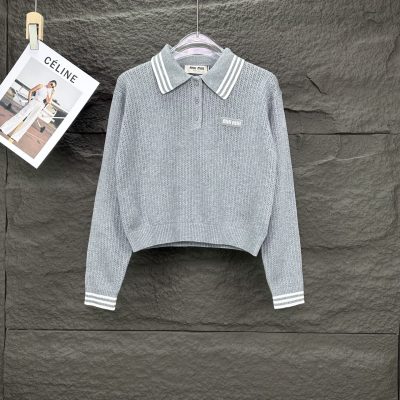 Premium Miu Miu Sweater Gray Knit Logo Luxury