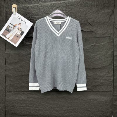 Luxury Miu Miu Sweater Gray Knit Logo Collection