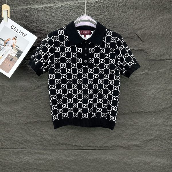 Premium Gucci Short Sleeves Black Cashmere Jacquard Luxury
