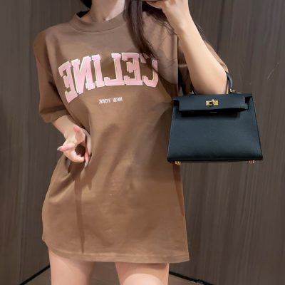 Premium Quality Celine Short Sleeves Black Embroidered Luxury