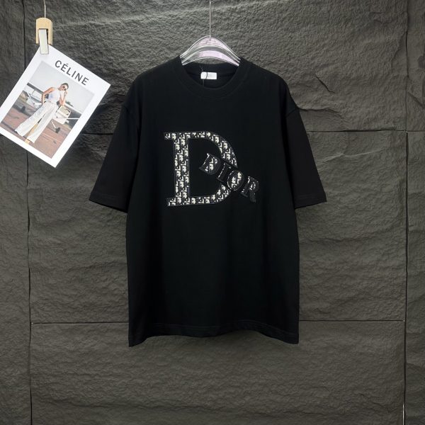 Best Selling Dior Short Sleeves Black Cotton Logo Luxury
