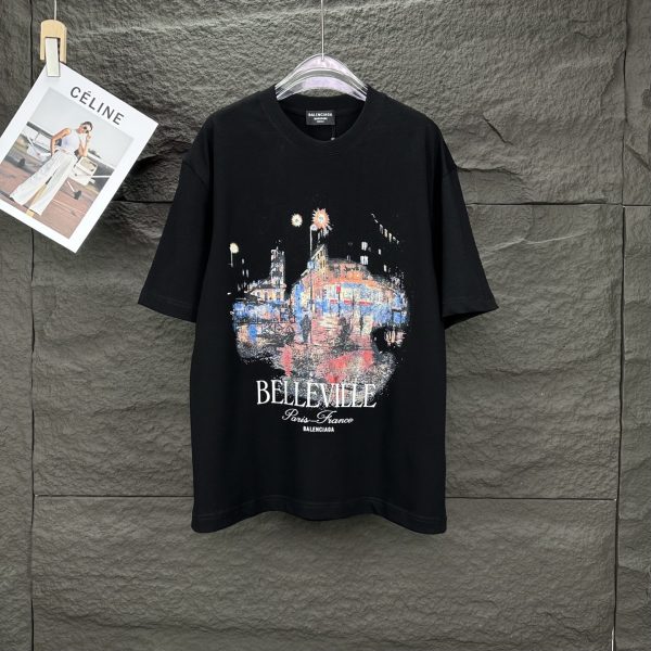 Luxury Balenciaga Short Sleeves Black Cotton Washed Luxury
