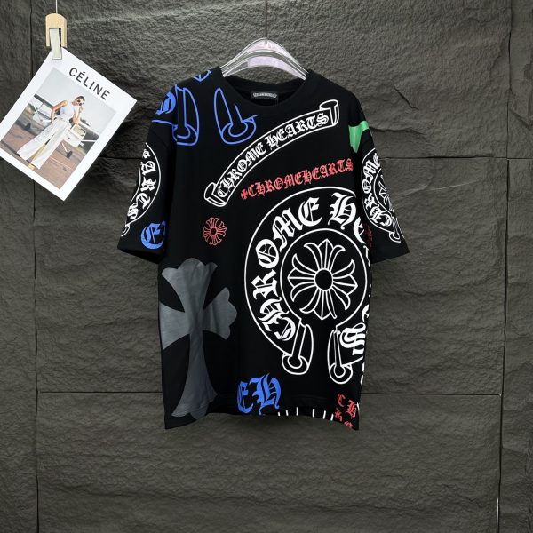 High Quality Chrome Hearts Short Sleeves Black Cotton Logo Luxury