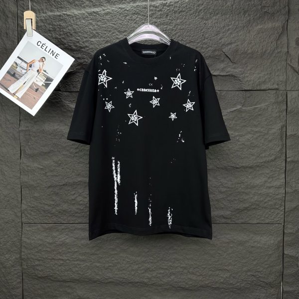 Luxury Chrome Hearts Short Sleeves Black Cotton Logo Style