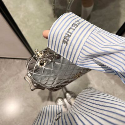 High Quality Celine Shirt Blue Rhinestone Style