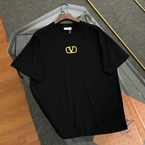 Premium Valentino Short Sleeves Gold Cotton Embroidered Luxury