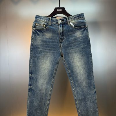 Luxury Dior Jeans Blue Denim Embroidered Style