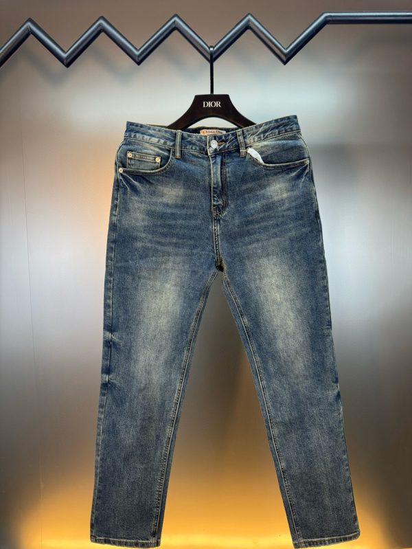 Luxury Dior Jeans Blue Denim Embroidered Style