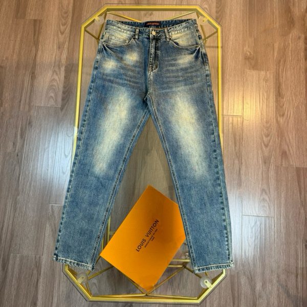 Premium Quality Louis Vuitton Jeans Blue Denim Embroidered Luxury