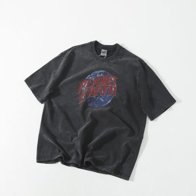 Premium Earth Short Sleeves White Cotton Retro Style