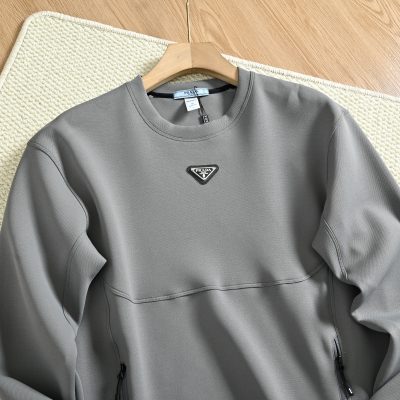 Premium Quality Prada Sweatshirts Gray Knit Logo Collection