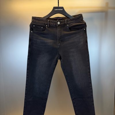 Premium Quality Louis Vuitton Jeans Black Denim Embroidered Style