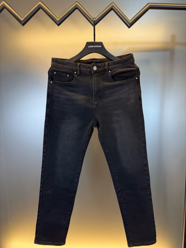 Premium Quality Louis Vuitton Jeans Black Denim Embroidered Style