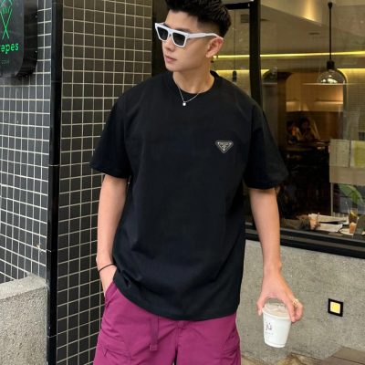 Best Selling Prada Short Sleeves Black Cotton Classic Collection