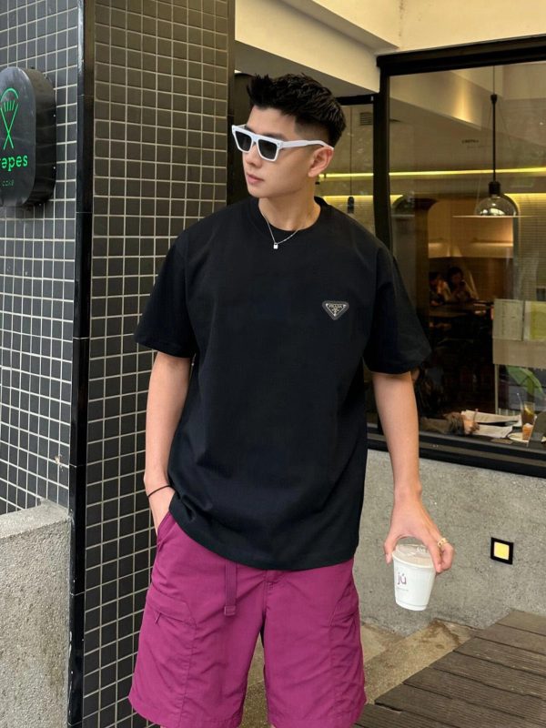 Best Selling Prada Short Sleeves Black Cotton Classic Collection