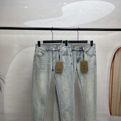 High Quality Burberry Jeans Gray Leather Logo Collection