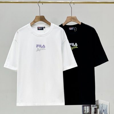 Premium Fila Short Sleeves Black Cotton Casual Luxury