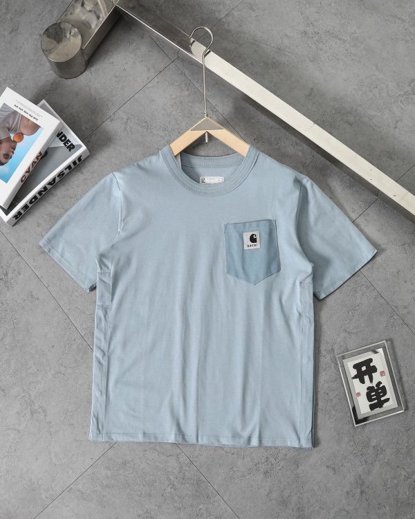 Premium Quality Sacai Short-Sleeved T-Shirts Black Cotton Patchwork Luxury