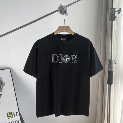 Luxury Dior Short Sleeves Black Cotton Embroidered Collection