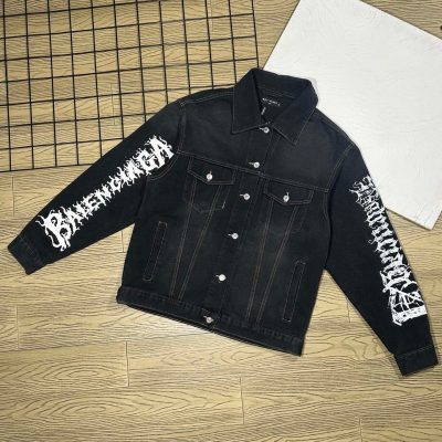 Luxury Balenciaga Coats Black Denim Logo Collection