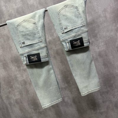 Best Selling Burberry Jeans Gray Leather Logo Luxury