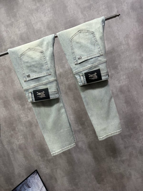 Best Selling Burberry Jeans Gray Leather Logo Luxury