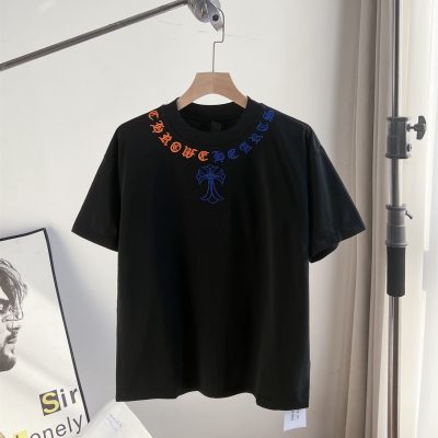 Luxury Chrome Hearts Short-Sleeved Shirt Black Cotton Embroidered Luxury
