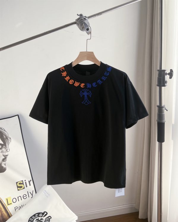 Luxury Chrome Hearts Short-Sleeved Shirt Black Cotton Embroidered Luxury