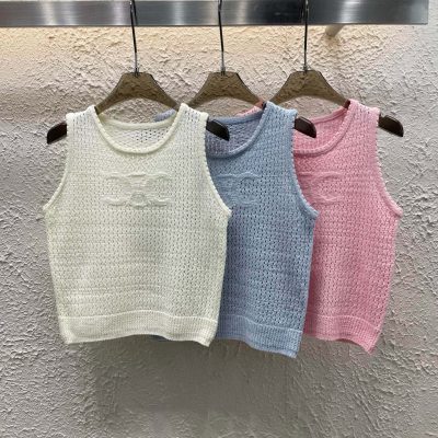 Luxury Celine Vest White Knit Jacquard Style