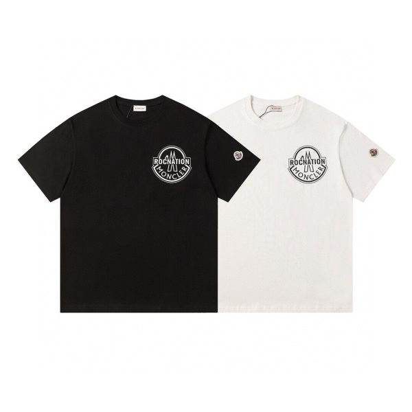 Premium Quality Moncler Short Sleeves Black Cotton Print Luxury