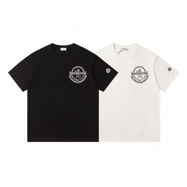 Luxury Moncler Short Sleeves Black Cotton Print Luxury