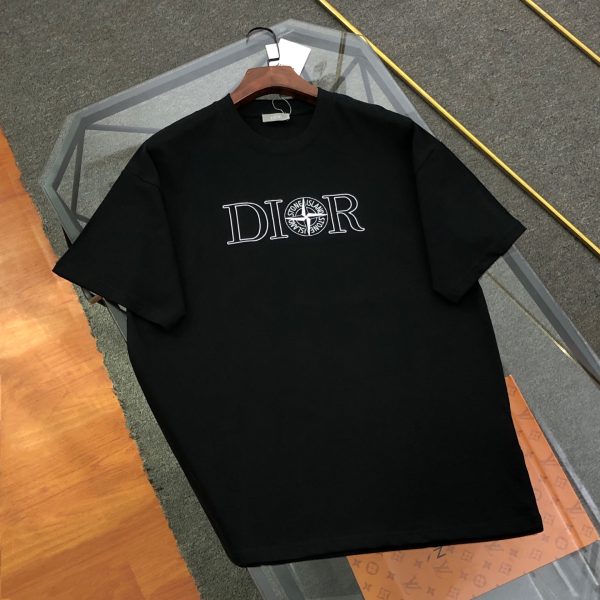 Premium Dior Short Sleeves Black Cotton Embroidered Style