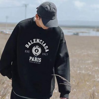 High Quality Balenciaga Hoodie Black Cotton Logo Style