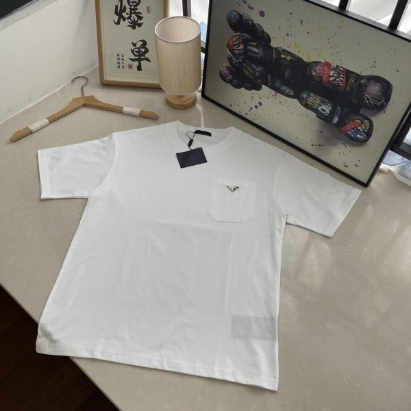Luxury Prada Short Sleeves White Cotton Logo Style