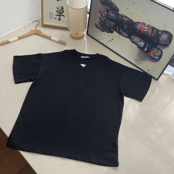 Premium Prada Short Sleeves Black Cotton Logo Style
