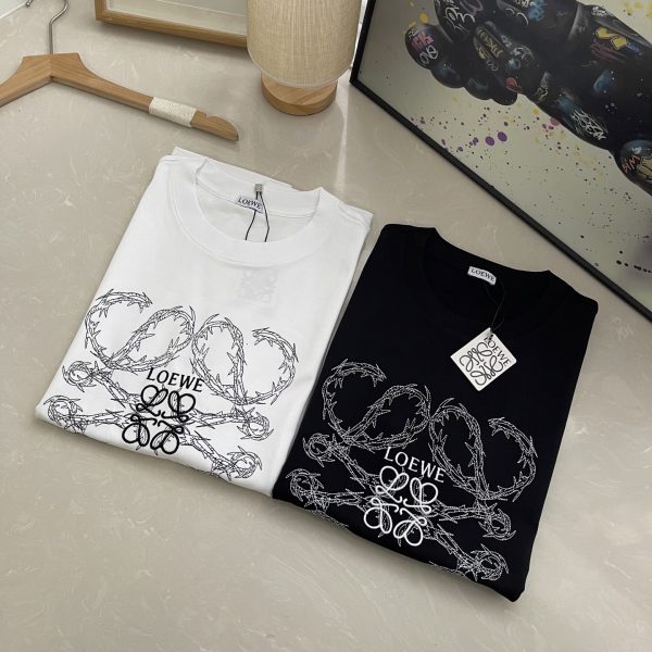 Premium Loewe Short Sleeves Black Cotton Logo Luxury
