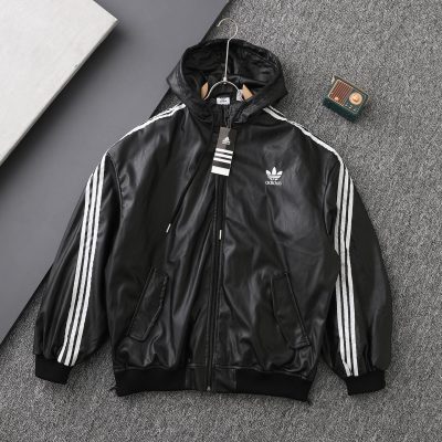 Best Selling Adidas Coats Black Leather Logo Luxury