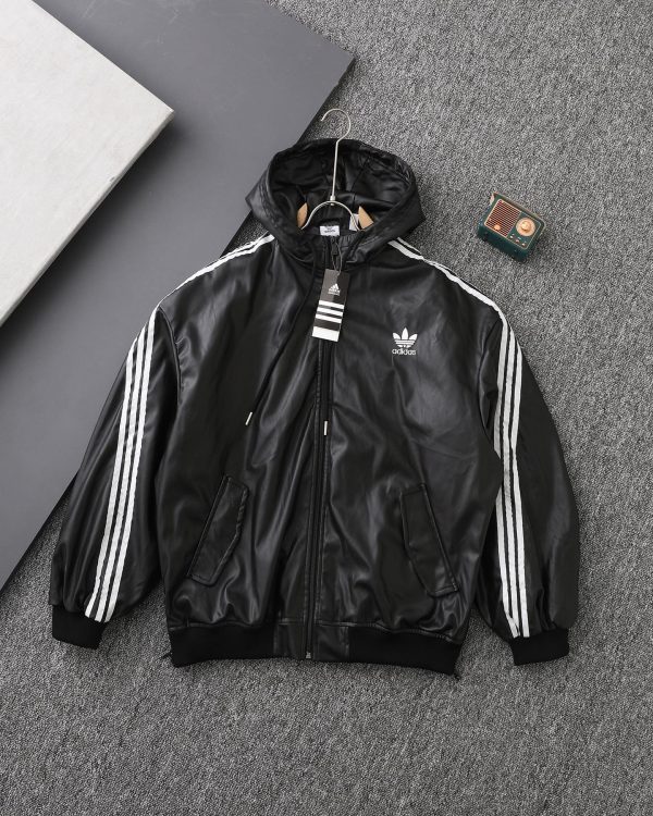 Best Selling Adidas Coats Black Leather Logo Luxury