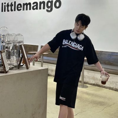 Luxury Balenciaga Short Sleeves Black Cotton Luxury