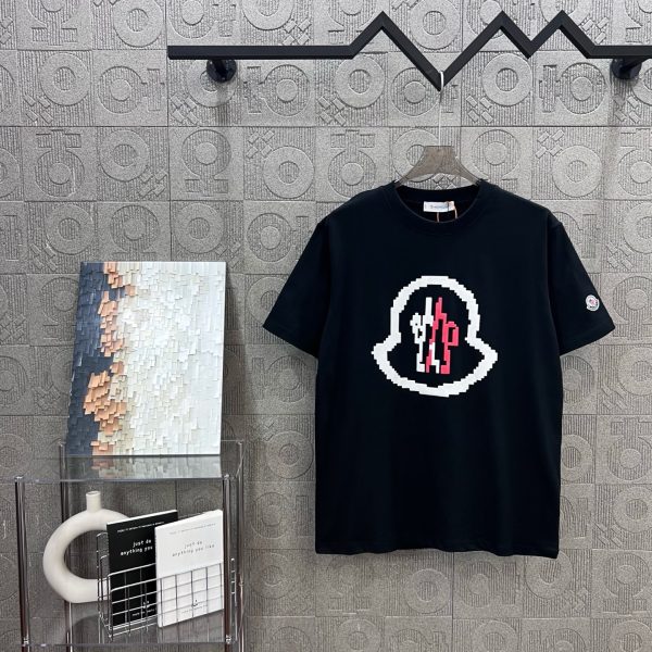 High Quality Moncler Short Sleeves Black Cotton Print Luxury