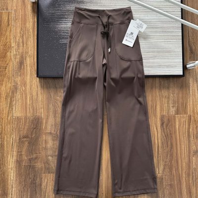 Luxury Lululemon Straight-Leg Pants Black Spandex Logo Style