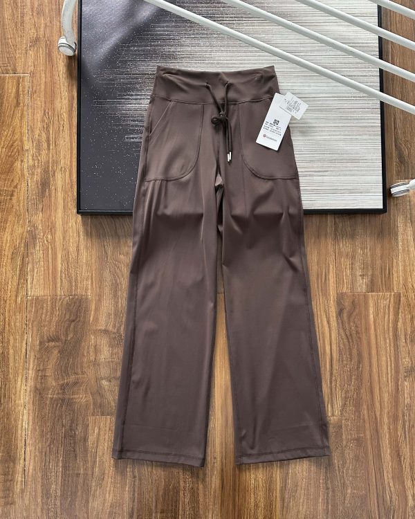 Luxury Lululemon Straight-Leg Pants Black Spandex Logo Style