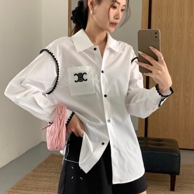 High Quality Celine Shirt White Embroidered Luxury