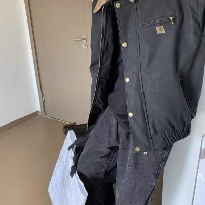 High Quality Carhartt Coats Black Leather Distressed Style