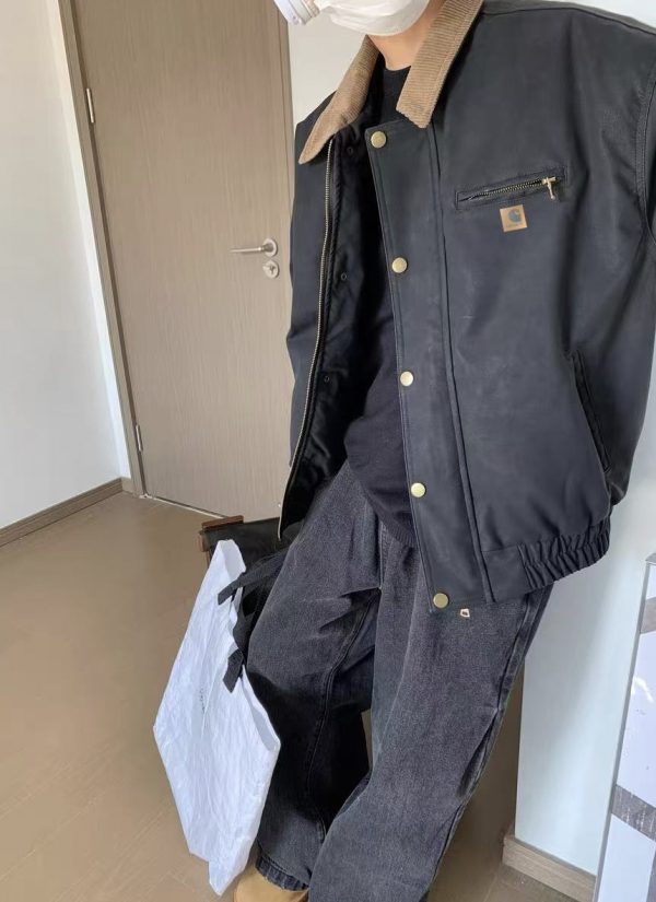 High Quality Carhartt Coats Black Leather Distressed Style