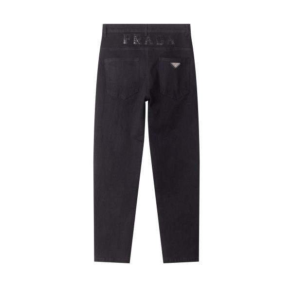 High Quality Prada Jeans Black Leather Logo Luxury